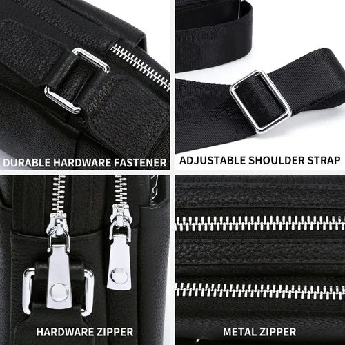 Vista 7 de Colins Keirs Bolsa de mensajero para hombre, correa ajustable casual, bolsa lateral para hombre, bolsa de hombro de cuero genuino para hombre, bolsa