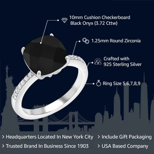 Vista 2 de Gem Stone King Anillo de compromiso de plata de ley 925 con piedra preciosa de corte cojín de 0.39 pulgadas Anillo de compromiso de aniversario