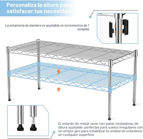 Vista 5 de Estante de alambre de 1 nivel, 30 pulgadas de ancho x 14 pulgadas de profundidad x 17 pulgadas de alto, estante de metal individual de metal