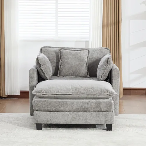 Vista 327 de Sofá seccional modular verde de 111.5", sofás seccionales grandes de 3 plazas para sala de estar, sofá nube oversized de tela chenille con otomana