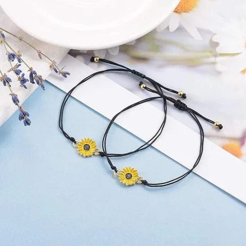 Vista 7 de Pulsera tobillera con diseño de girasol, pulsera ajustable de amistad con diseño de girasol, el mejor regalo para mejores amigos, pareja, familia