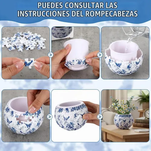 Vista 3 de Silipull Jarrón de Rompecabezas 3D Jarrón de Flores de Rompecabezas 3D Elaborado con 160 Piezas de Plástico Curvas Regalo de Inauguración DIY