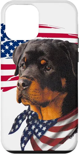 Vista 16 de Funda genial impresionante con la bandera estadounidense para iPhone 16 Rottweiler Dog