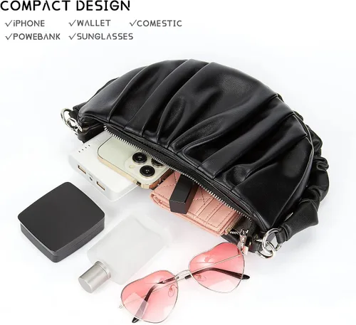 Vista 3 de Bolso bandolera pequeño de cuero para mujer, con cremallera, con 2 correas
