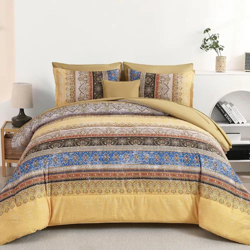 Vista 19 de Cottolester - Juego de edredón bohemio de tamaño matrimonial, 8 piezas, ropa de cama de microfibra suave en una bolsa, rayada y de color aguamarina