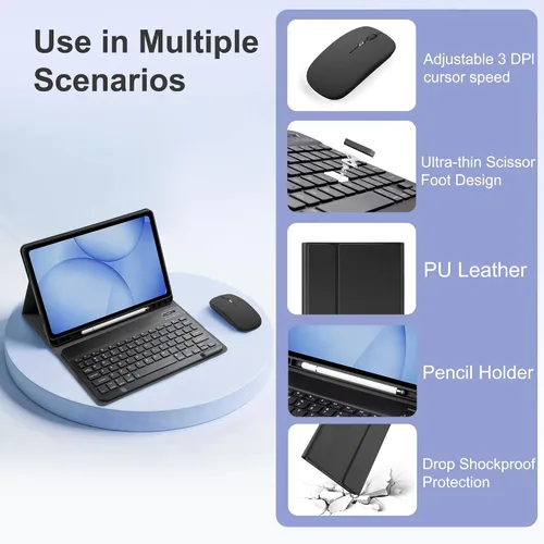 Vista 6 de Funda de teclado para Samsung Galaxy Tab A9 Plus de 11.0 pulgadas (SM-X210/X215/X216/X218), teclado desmontable recargable con cubierta de puerto