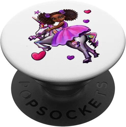 Vista 6 de Princess Cute melanin African American girl unicorn Afro PopSockets MagSafe PopGrip for iPhone