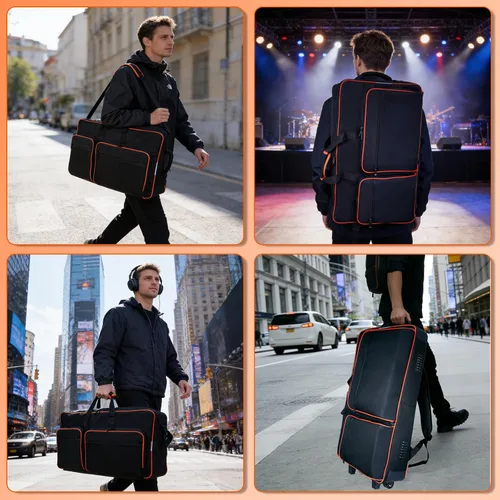 Vista 7 de Funda para controlador de DJ con ruedas para DDJ FLX10 Mochila acolchada con múltiples bolsillos, compartimento para portátiles, impermeable
