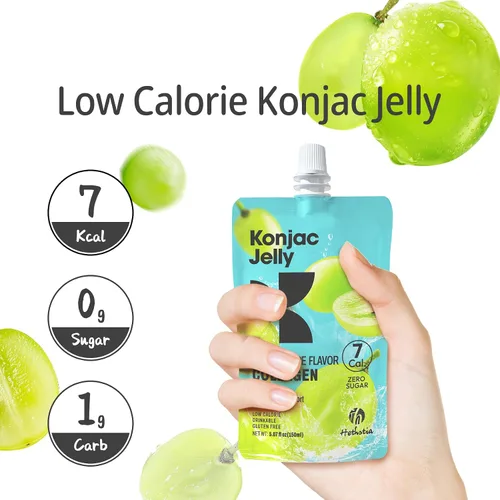 Vista 4 de Hethstia Konjac Jelly sabor a uva verde, 10 bolsas, gelatina de uva bebible con péptidos de colágeno, 7 Kcal, sin azúcar, sin gluten, keto, vegano