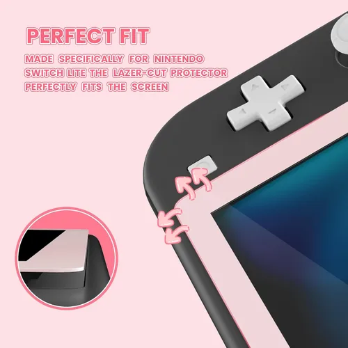 Vista 6 de eXtremeRate 2 Pack Cherry Blossoms Pink Border Transparent HD Clear Protector Film, Tempered Glass Screen Protector for Nintendo Switch Lite