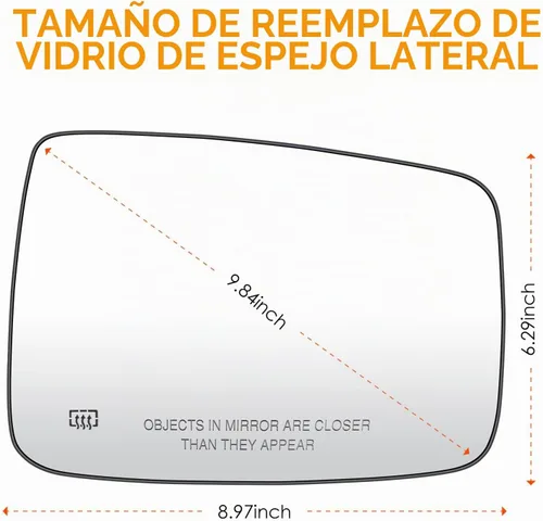 Vista 4 de Espejo lateral derecho de repuesto para Dodge Ram 1500 2500 2009-2010, para Ram 1500 2500 2011-2018, lentes de espejo calefactables de repuesto
