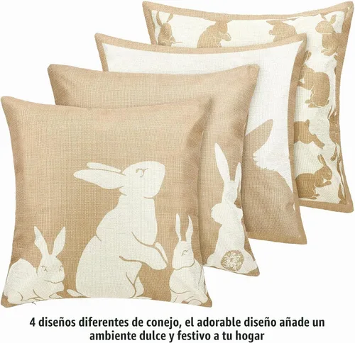Vista 3 de BOAO 4 fundas de almohada de lino de Pascua de 18 x 18 pulgadas, funda de cojín de conejo, decoración de granja, funda de cojín para decoración