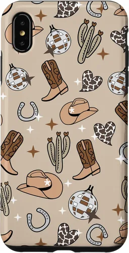 Vista 11 de Cowboy Hat & Boot & Disco Ball Pattern Brown Cowgirl Case for iPhone 17