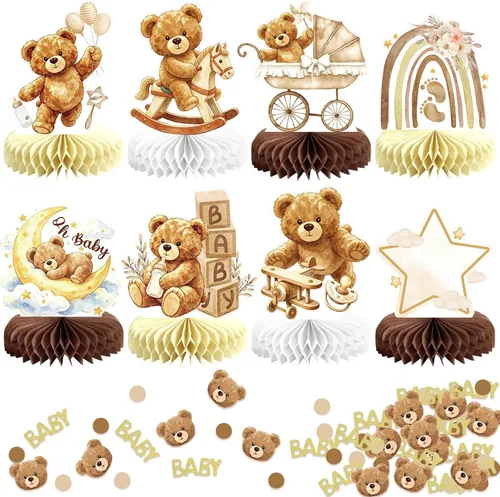 Vista 24 de 9 piezas de decoración de cumpleaños negro dorado 16 centros de mesa de panal para niños y niñas, centros de mesa de feliz cumpleaños 16 Oro negro 16