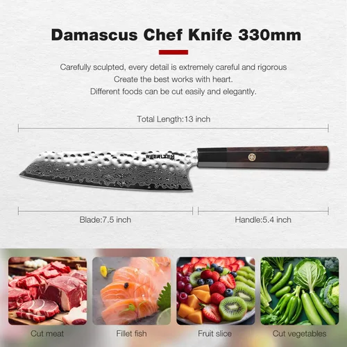 Vista 7 de Kiritsuke - Cuchillo de chef de 8 pulgadas, forjado a mano de 67 capas VG10 de acero de alto carbono, cuchillo de chef japonés de Damasco martillado