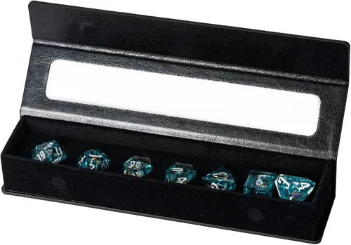 Vista 6 de Cusdie Juego de dados DND de 7 troqueles con bordes afilados, juego de dados poliédricos D&D con calcomanías Goldfish para juegos de rol DND TTRPG