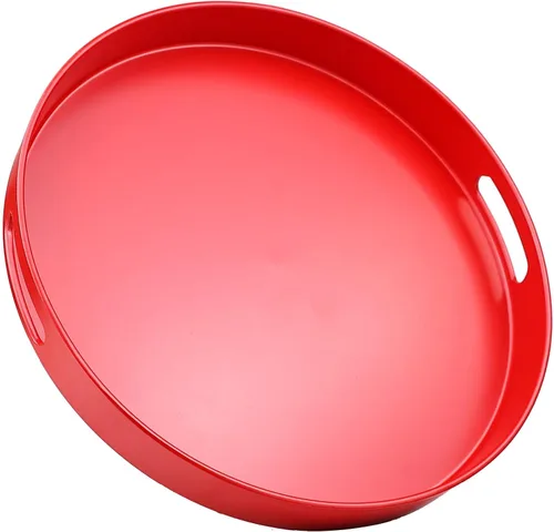 Vista 8 de Bandeja azul para mesa de café, bandeja decorativa rectangular de plástico con asas para entretenimiento, patio al aire libre, sala de estar