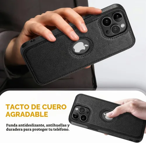 Vista 3 de Diseño compatible con iPhone 11 Pro Max, funda de cuero de lujo, vintage, delgada, antideslizante, agarre suave, a prueba de golpes, funda Negro