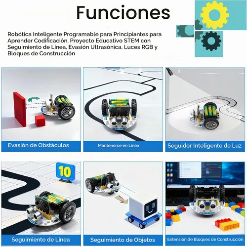 Vista 5 de Coche inteligente Micro:bit con tutorial detallado de programación gráfica y microPython de MakeCode, seguimiento de línea IR y módulos de luz RGB