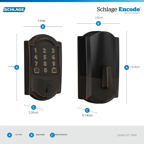 Vista 3 de Schlage - Cerradura inteligente Wi-Fi de codificación con borde Camelot en bronce envejecido