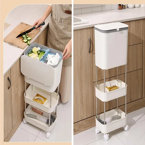 Vista 4 de Contenedor de compost para cocina, contenedor de compost para cocina interior, sellado, poleas fijas, botes de basura con tapas y separadores Verde