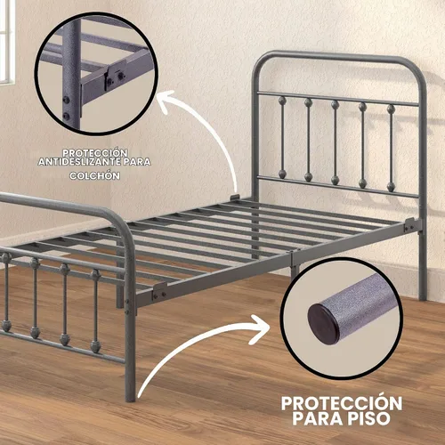 Vista 5 de Golden Gate Beds Marco de Cama Vintage de Hierro Forjado con Base de Plataforma de Metal Clásica, Cabecera y Piecera, No Necesita Somier, Fácil