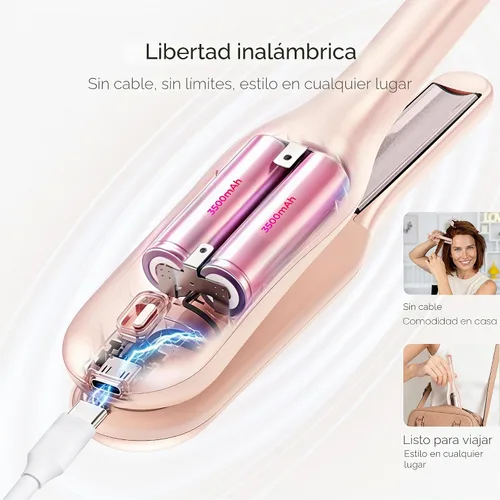 Vista 3 de TYMO Mini plancha plana inalámbrica, rizador de lápiz de 0.65 pulgadas para Rosa