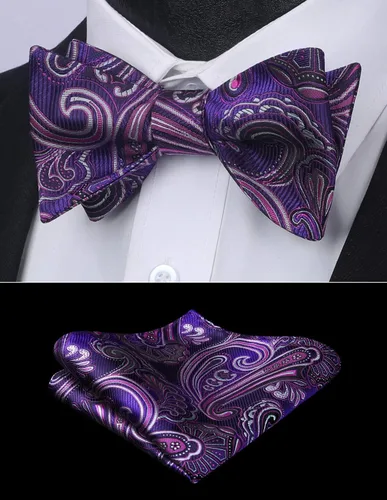 Vista 203 de HISDERN Pajaritas para hombre, corbatín de cachemira para hombre, corbata de lazo y bolsillo cuadrado, juego formal de esmoquin para boda