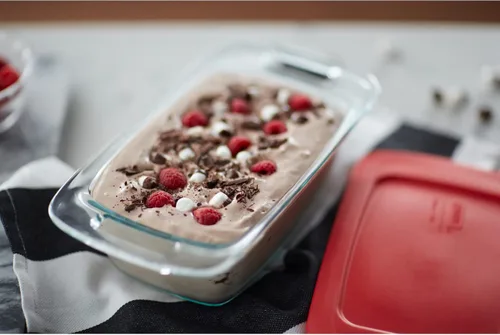 Vista 4 de Pyrex Easy Grab - Molde para pan de vidrio de 1.5 cuartos con tapa, bandeja para hornear de vidrio templado con asas grandes, no tóxico, tapa sin