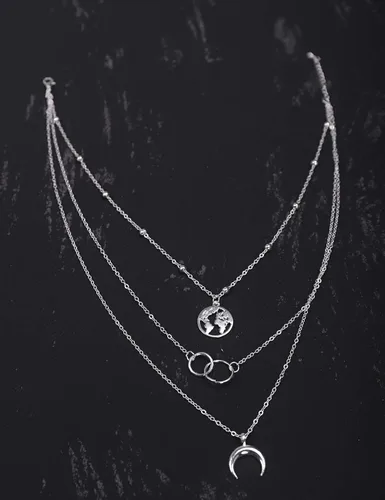 Vista 4 de fxmimior - Collar de 2 niveles con diseño de luna, colgante de plata y oro, para mujeres y niñas