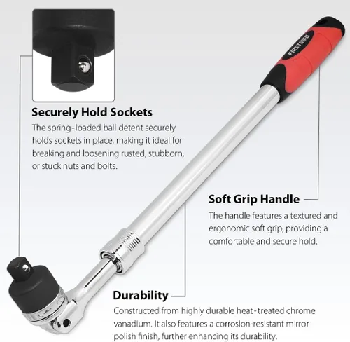 Vista 5 de FIRSTINFO Barra Extensible de 1/2" de Impulso con Trinquete, Longitud de 17.2 a 22.7 pulgadas, con Cabezal de Trinquete Flexible