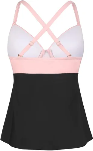 Vista 7 de Hilor Traje de baño tankini con aros para mujer, con cuello en V torcido, para busto grande, acampanado