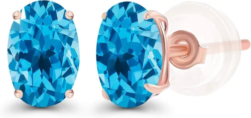 Vista 42 de Aretes de plata de ley 925 maciza chapados en oro de 0.276 x 0.197 in ovalados con piedra natal genuina para mujer, aretes de tuerca con piedras