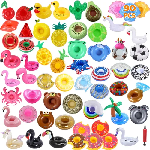 Vista 14 de LanMa Inflatable Drink Holders Bulk Pool Drink Floats Cup Holder for Swimming Pool Party 120 unidades.