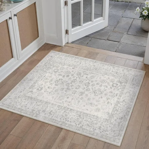 Vista 134 de PureCozy Alfombra de área beige de 2 x 3 pulgadas, lavable, vintage, pequeña, para entrada, cocina, suave, retro, floral, de pelo bajo, tapete