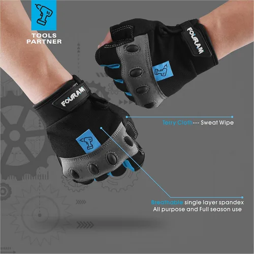 Vista 3 de FOUR-AM Guantes de trabajo para hombre, guantes mecánicos sin dedos, antichoque, anticolisión para hombres y mujeres