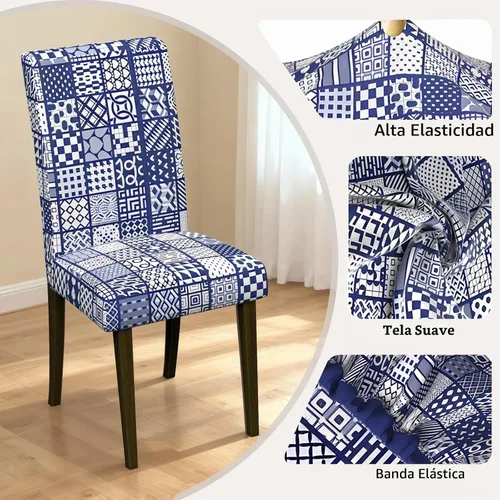 Vista 7 de Fundas para sillas de comedor CoSofSLIP, juego de 2, fundas estampadas elásticas antideslizantes, fundas extraíbles y lavables para sillas