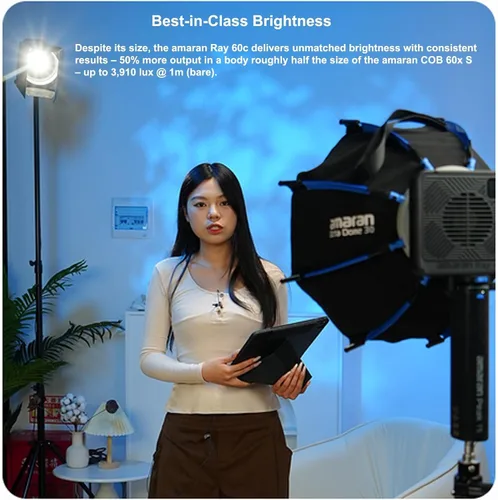 Vista 3 de Amaran Ray 60c RGB LED Video Light with Octa Dome 30 Softbox Portable Bag