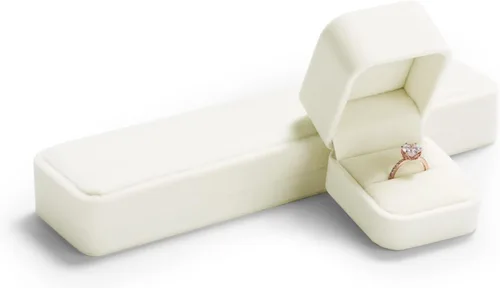 Vista 4 de Oirlv Caja de anillo de terciopelo para boda, día de San Valentín, anillos blancos
