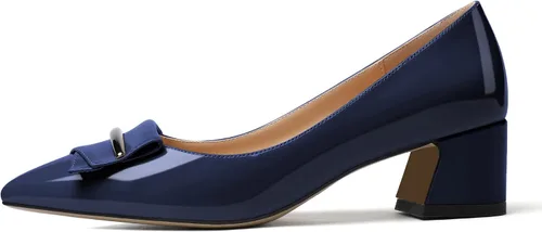 Vista 9 de YODEKS Zapatos de tacón grueso para mujer, tacón de bloque bajo, punta puntiaguda, zapatos de tacón para el trabajo, casual, vida diaria, fiesta