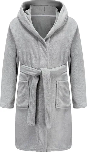 Vista 2 de E.W Apparel Bata de baño con capucha de toalla para niños y niñas, bata de vestir, bata de tela de rizo suave Aguamarina