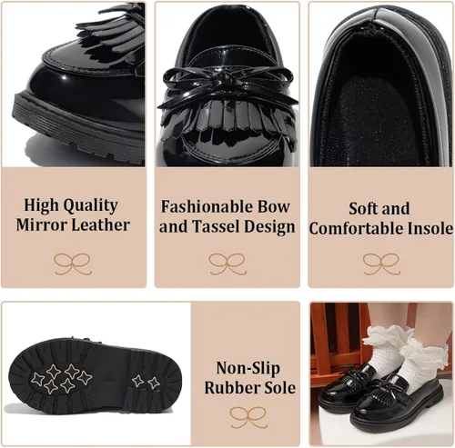 Vista 3 de KIDSUN Zapatos de vestir para niño y niña con cordones cómodos Oxford uniformes escolares mocasines planos bebéniño pequeño