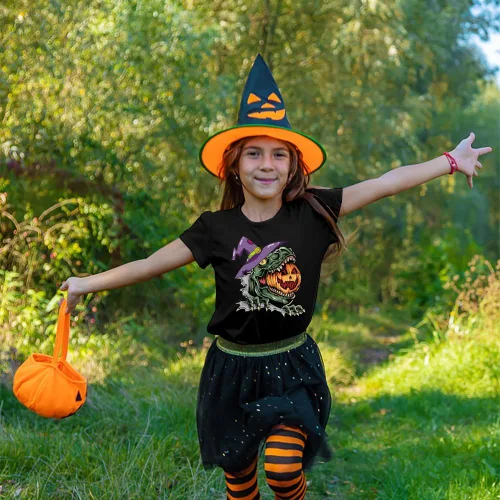 Vista 6 de Habbiful Camiseta de Halloween para niños, diseño de calabaza espeluznante negra aterradora, para niños y niñas, camiseta divertida y bonita