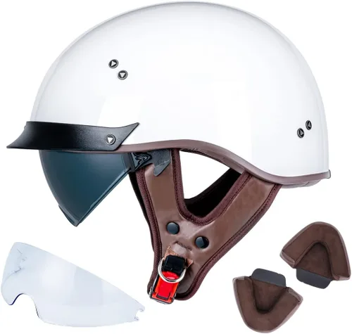 Vista 19 de VCOROS - Medio casco para motocicleta F07 de cara abierta, aprobado por DOT VCOROS Medio casco de motocicleta F07 de cara abierta aprobado por DOT