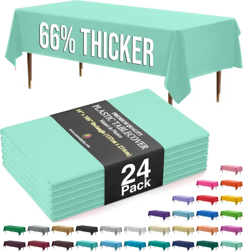 Vista 11 de Exquisite 66% Thicker Premium Plastic Table Cloth Rectangle Table Cover 0.5 Mil 6 Pack Aqua Table Cloth 54 Inch x 108 Inch Disposable Tablecloth