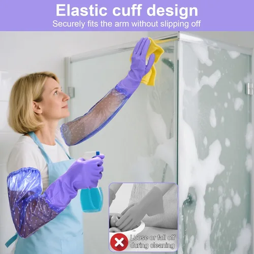 Vista 7 de XANGNIER Guantes largos para limpiar el baño, guantes impermeables resistentes a los productos químicos, longitud del codo, brazo completo de PVC 1