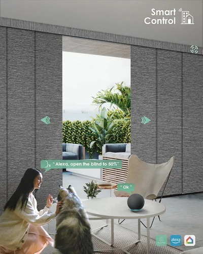 Vista 3 de Yoolax Persianas de puerta corredera inteligentes XL personalizadas, persianas motorizadas compatibles con Alexa, persianas de tela opacas Basalto