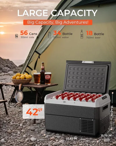 Vista 2 de EKOJUCE Refrigerador de 12 voltios, enfriador eléctrico de 43 cuartos, refrigerador para automóvil 12V/24V DC 100~240V AC, congelador portátil