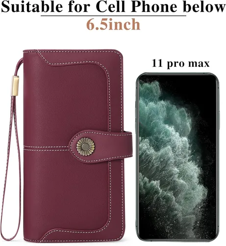 Vista 5 de FALAN MULE Cartera de cuero para mujer, de gran capacidad, bifold, con bloqueo RFID, tarjetero con bolsillo para monedas con cremallera