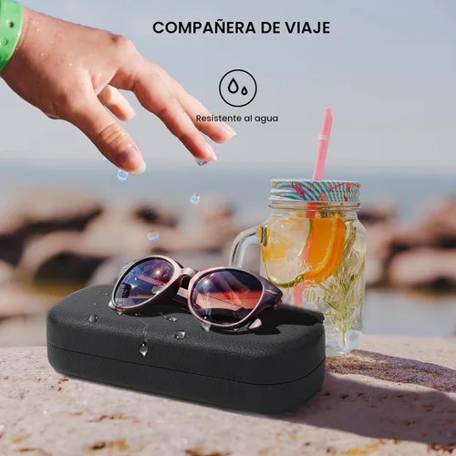 Vista 7 de Marvolia Estuche para gafas de sol, funda rígida grande de piel sintética para gafas de sol Negro